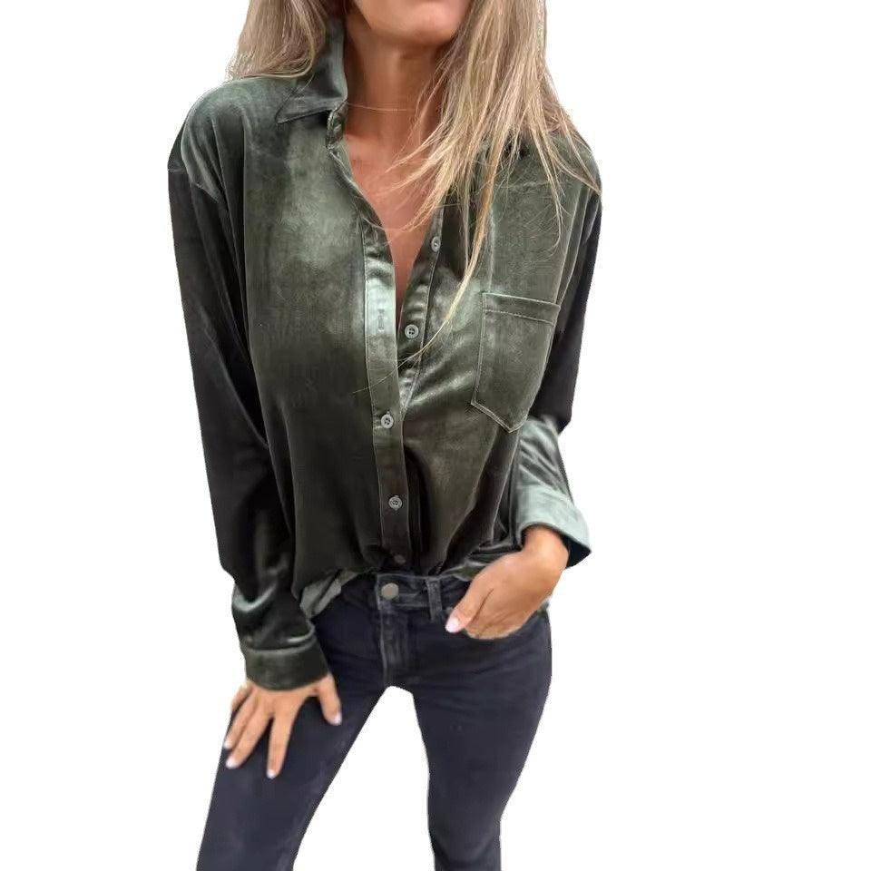 Långärmad Loose Fit Golden Velvet Shirt - Milafashion-se.com