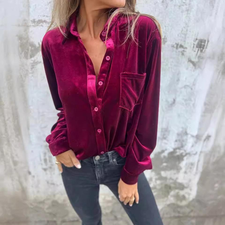 Långärmad Loose Fit Golden Velvet Shirt - Milafashion-se.com