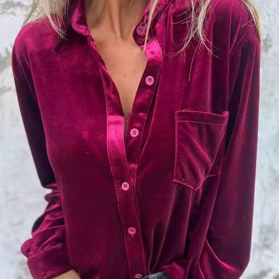 Långärmad Loose Fit Golden Velvet Shirt - Milafashion-se.com