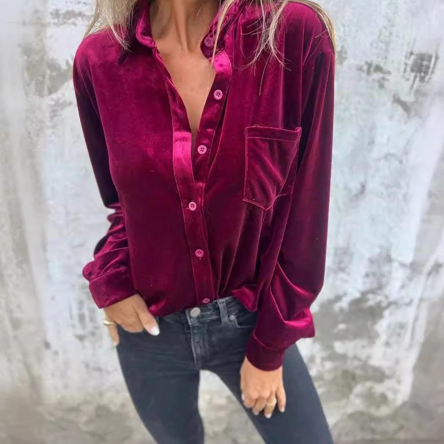 Långärmad Loose Fit Golden Velvet Shirt - Milafashion-se.com
