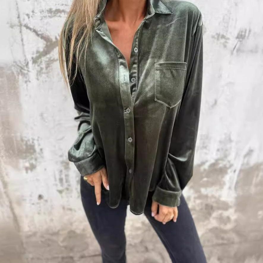 Långärmad Loose Fit Golden Velvet Shirt - Milafashion-se.com