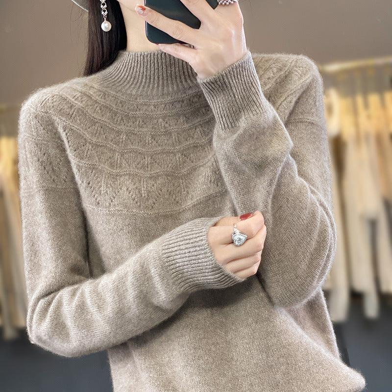 Halvhöghalsad stickad pullover för kvinnor - Milafashion-se.com