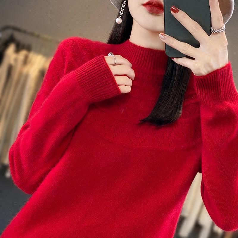 Halvhöghalsad stickad pullover för kvinnor - Milafashion-se.com