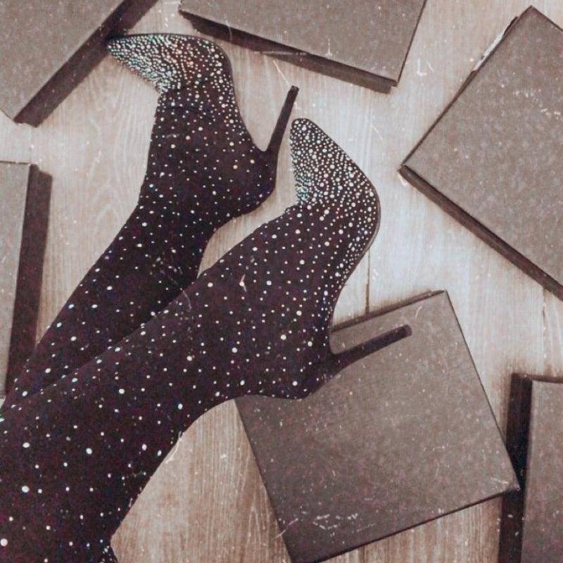 Kvinnors Glittrande Konstläder Knähöga Stövlar - Milafashion-se.com
