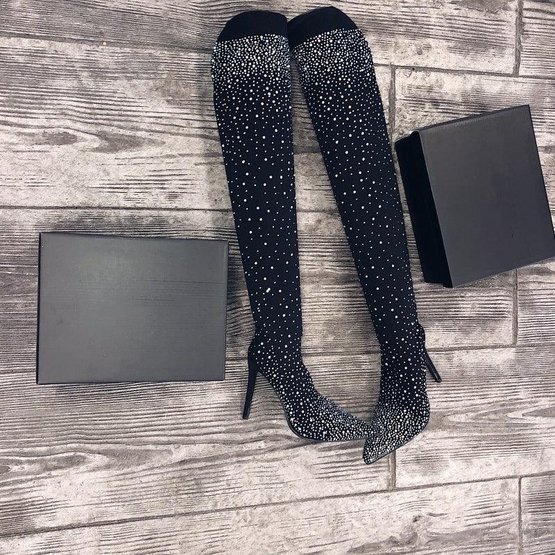 Kvinnors Glittrande Konstläder Knähöga Stövlar - Milafashion-se.com