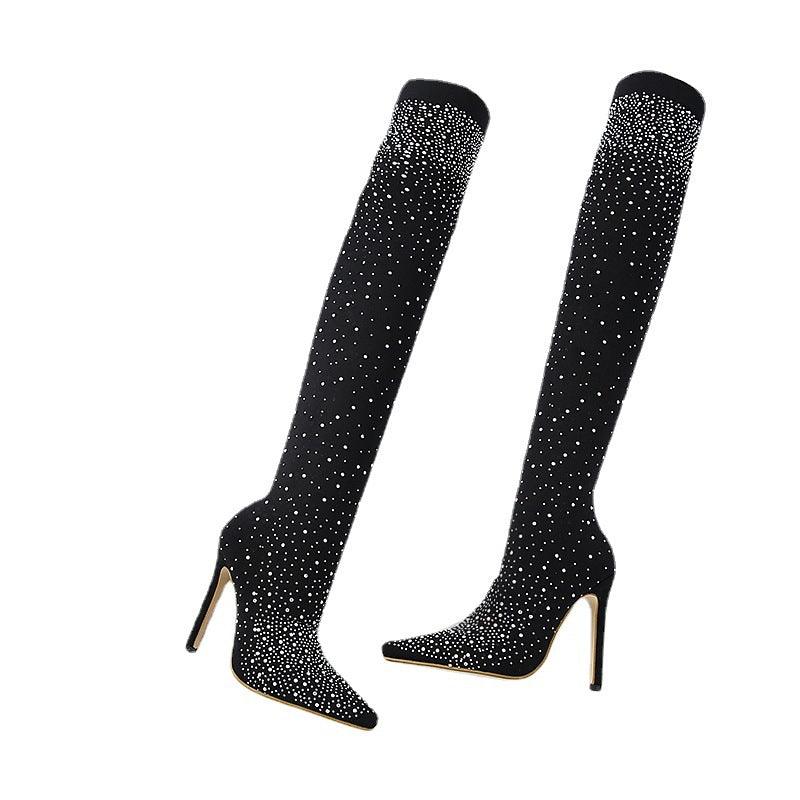 Kvinnors Glittrande Konstläder Knähöga Stövlar - Milafashion-se.com