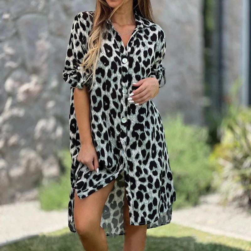 Leopardmönstrad överdimensionerad skjortklänning - Milafashion-se.com