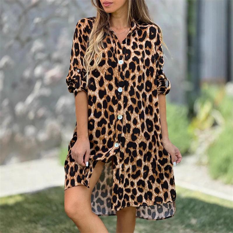 Leopardmönstrad överdimensionerad skjortklänning - Milafashion-se.com