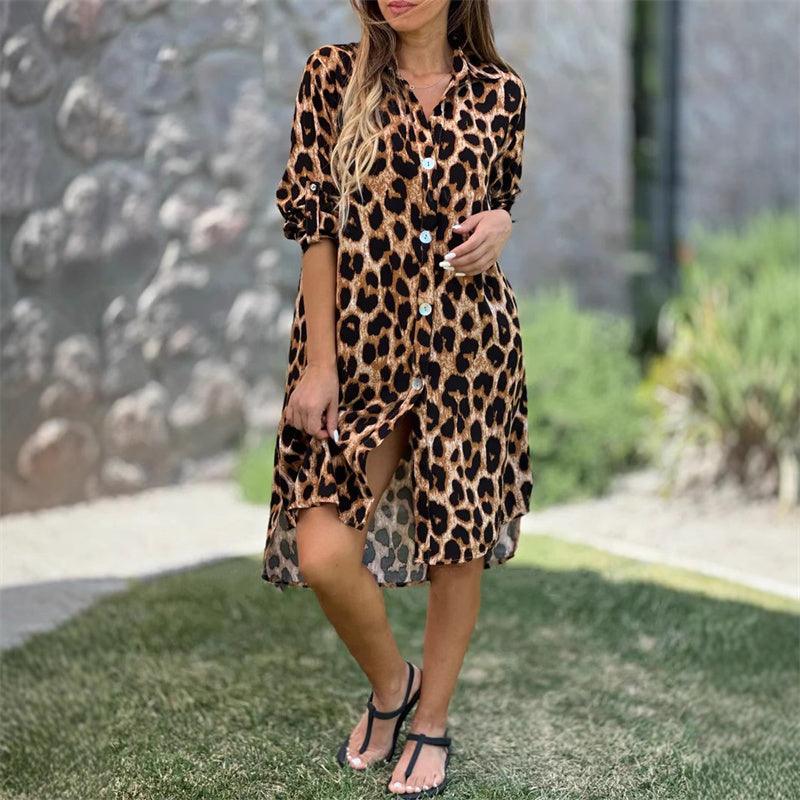 Leopardmönstrad överdimensionerad skjortklänning - Milafashion-se.com
