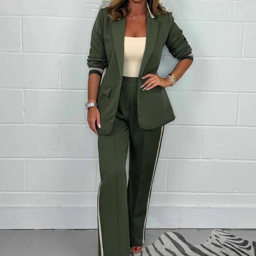 Kvinnlig Blazer och Randiga Byxor Set - Milafashion-se.com