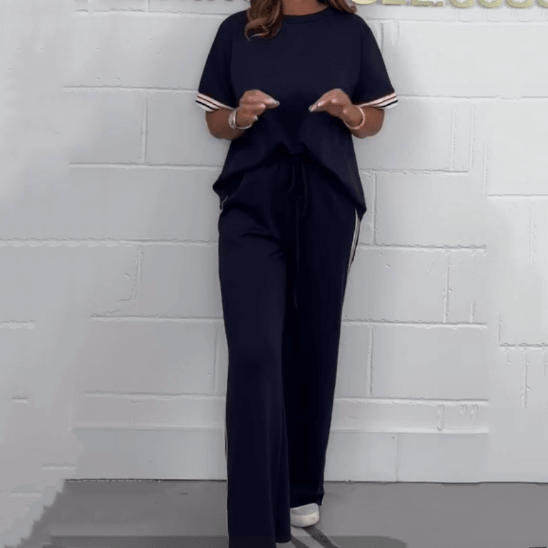 ⏳Tidsbegränsad rabatt✈️ Set med kortärmad t-shirt och joggers med vida ben och sidostripe - Milafashion-se.com