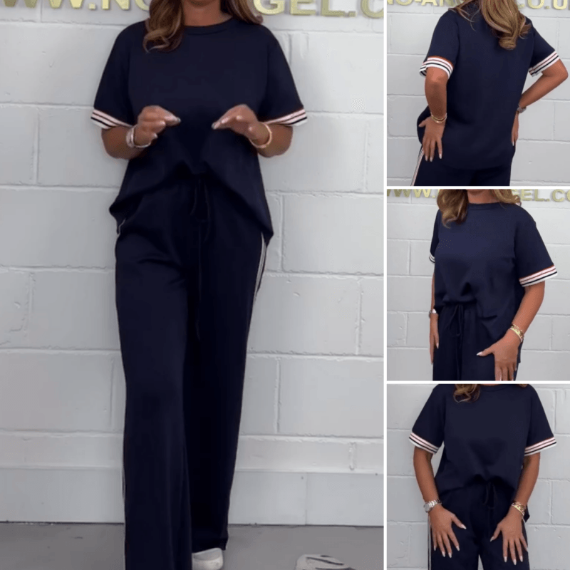⏳Tidsbegränsad rabatt✈️ Set med kortärmad t-shirt och joggers med vida ben och sidostripe - Milafashion-se.com