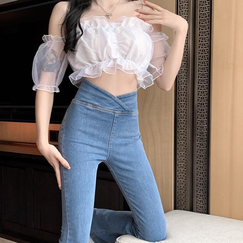đ50% rabatt under en begrĂ€nsad tidđ„Högmidjade elastiska mikroutsvĂ€ngda jeans - Milafashion-se.com