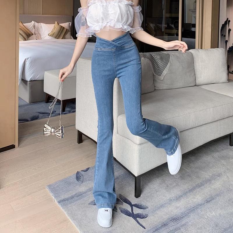 đ50% rabatt under en begrĂ€nsad tidđ„Högmidjade elastiska mikroutsvĂ€ngda jeans - Milafashion-se.com
