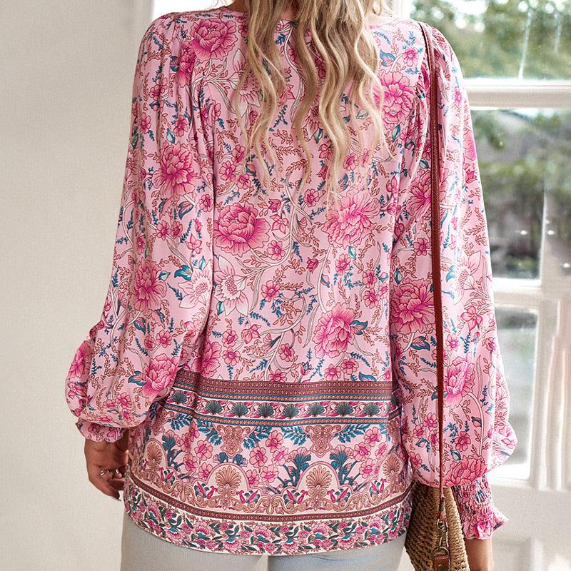 💖HET FÖRSÄLJNING 50% RABATT💖Kvinders mode tryckt v-hals langærmet skjorte - Milafashion-se.com