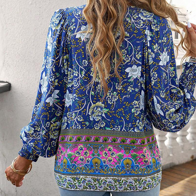 💖HET FÖRSÄLJNING 50% RABATT💖Kvinders mode tryckt v-hals langærmet skjorte - Milafashion-se.com