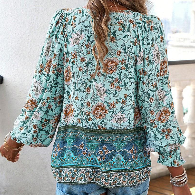 💖HET FÖRSÄLJNING 50% RABATT💖Kvinders mode tryckt v-hals langærmet skjorte - Milafashion-se.com