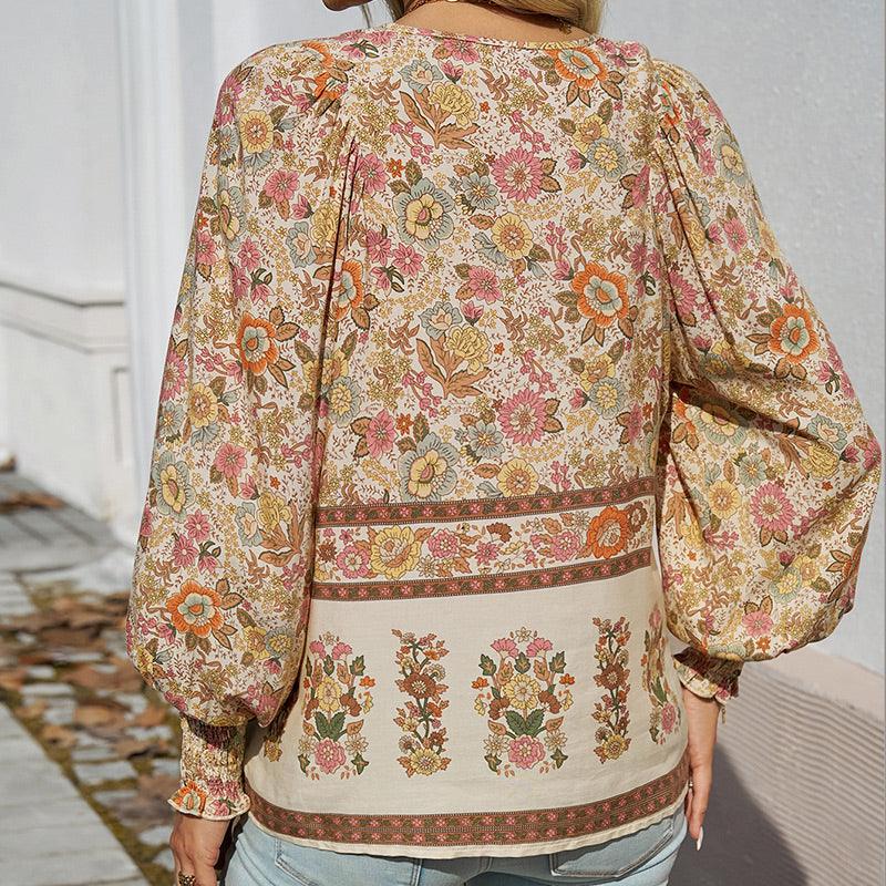 💖HET FÖRSÄLJNING 50% RABATT💖Kvinders mode tryckt v-hals langærmet skjorte - Milafashion-se.com