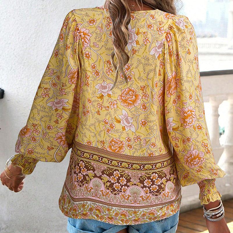 💖HET FÖRSÄLJNING 50% RABATT💖Kvinders mode tryckt v-hals langærmet skjorte - Milafashion-se.com
