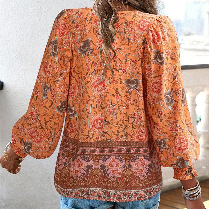 💖HET FÖRSÄLJNING 50% RABATT💖Kvinders mode tryckt v-hals langærmet skjorte - Milafashion-se.com