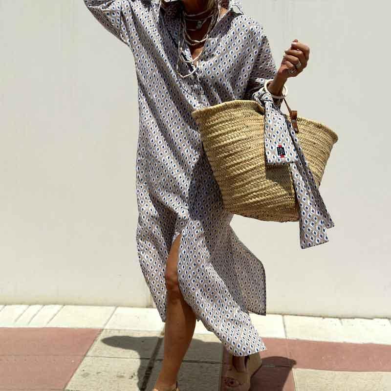 Löst randig halvärmad skjortklänning - Milafashion-se.com