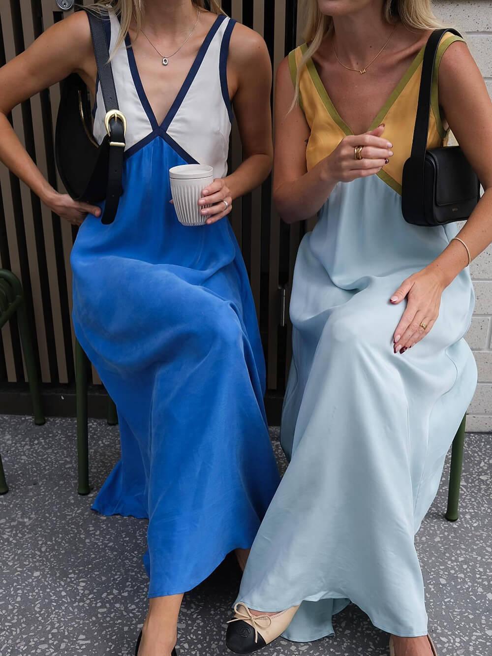 V-neck Contrasting Color Splicing Chic Dress - Milafashion-se.com