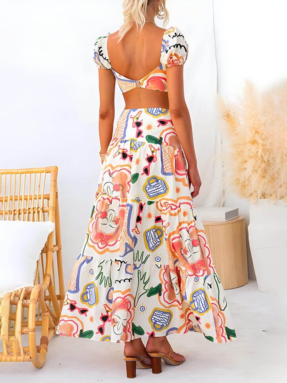 Wrap Summer Skirt And Printed Top Two-Piece Suit - Milafashion-se.com