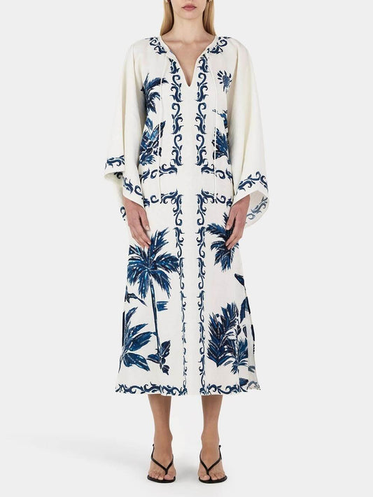 Vintage Hawaiian Print Sequined Oversized Loose Midi Dress - Milafashion-se.com