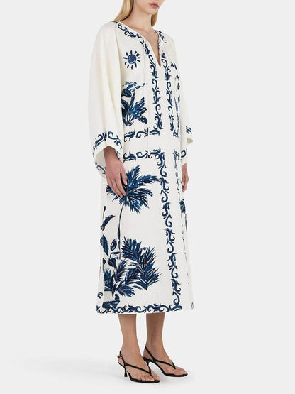 Vintage Hawaiian Print Sequined Oversized Loose Midi Dress - Milafashion-se.com
