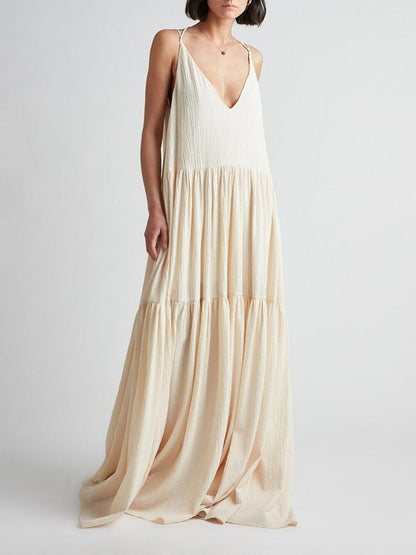 Summer Vacation Deep V-Neckline Strappy Maxi Dress - Milafashion-se.com