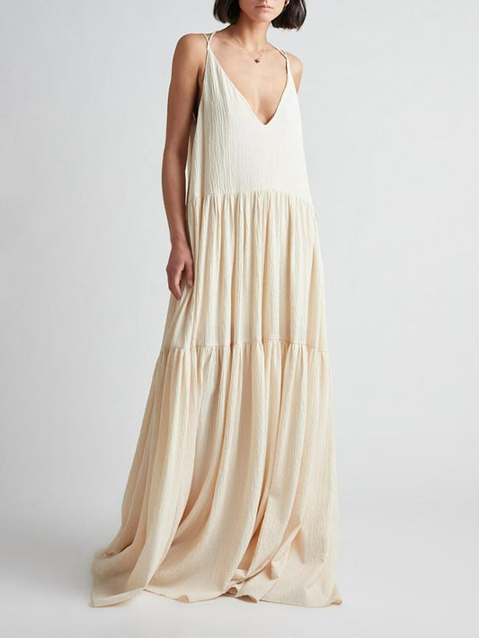 Summer Vacation Deep V-Neckline Strappy Maxi Dress - Milafashion-se.com