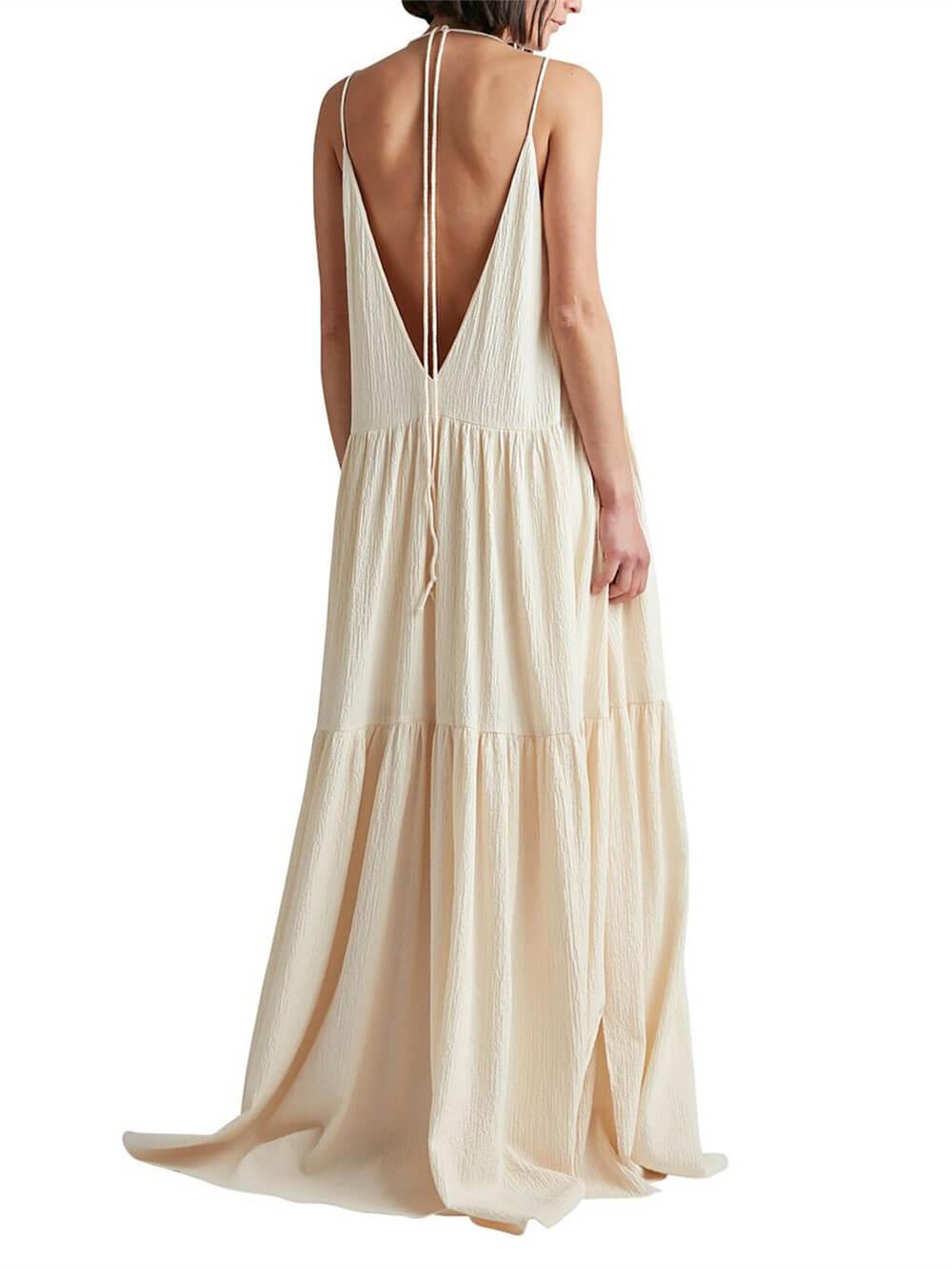 Summer Vacation Deep V-Neckline Strappy Maxi Dress - Milafashion-se.com