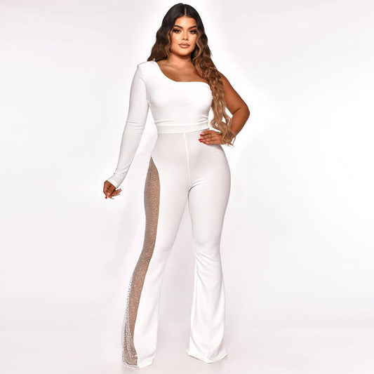 Trendig och sexig jumpsuit för kvinnor med sluttande axlar och hög slits - Milafashion-se.com
