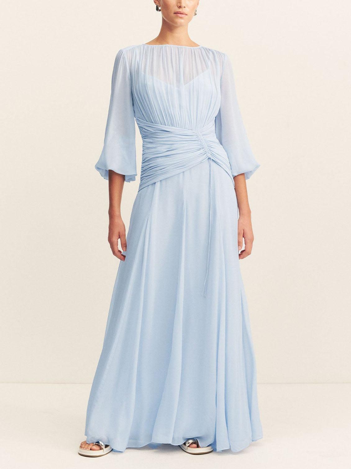 MILA™ Elegant långklänning med ballongärm och hög hals - Milafashion-se.com