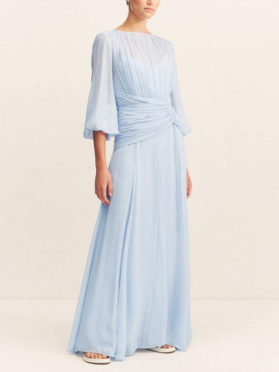 MILA™ Elegant långklänning med ballongärm och hög hals - Milafashion-se.com