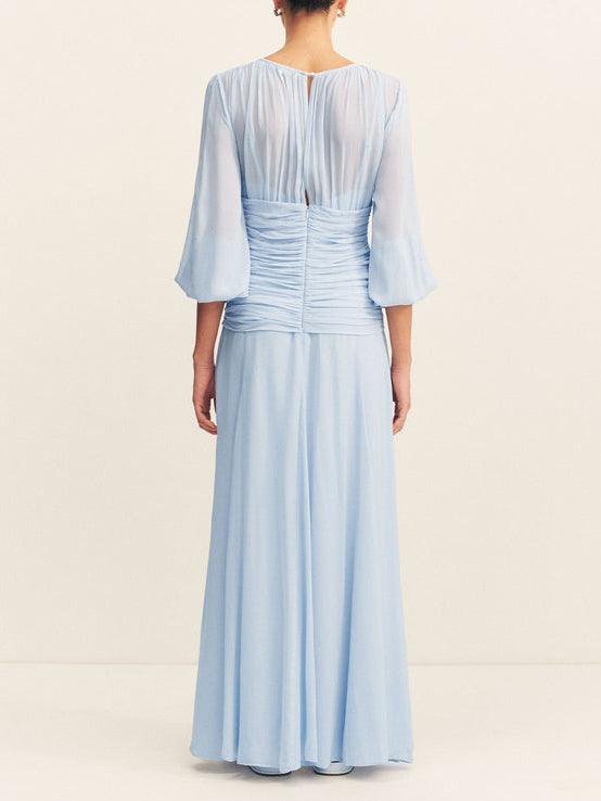 MILA™ Elegant långklänning med ballongärm och hög hals - Milafashion-se.com