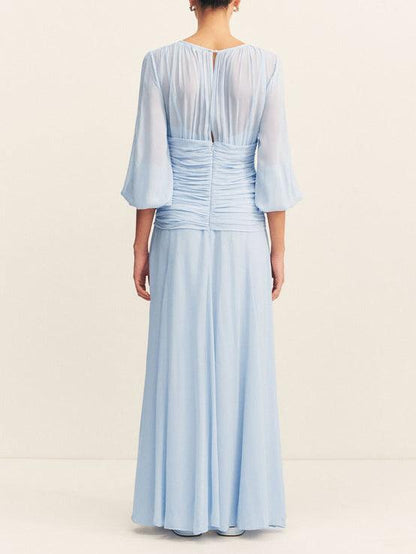 MILA™ Elegant långklänning med ballongärm och hög hals - Milafashion-se.com