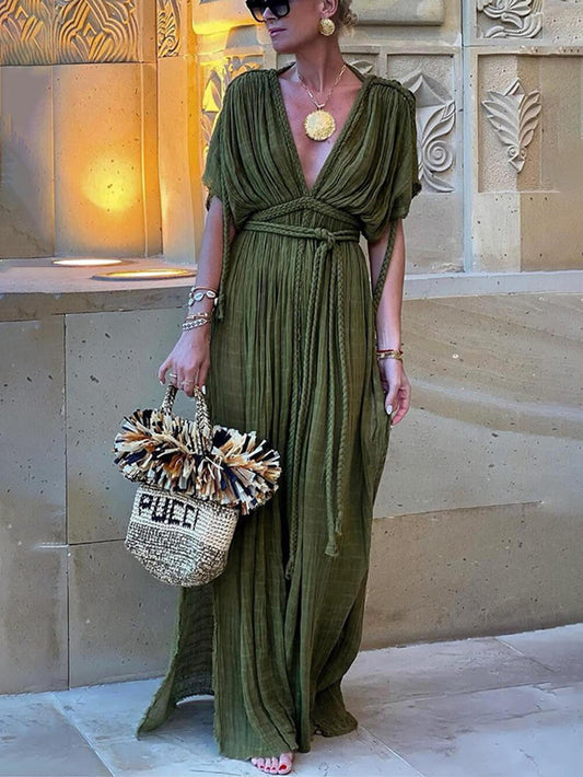 Kimono Draped Braids Cover Up Slit Maxi Dress - Milafashion-se.com
