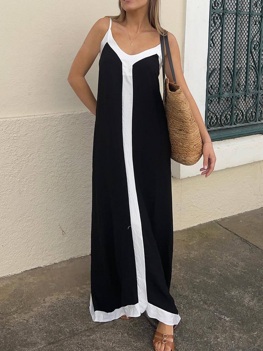 Suspender Colorblock Midi Dress - Milafashion-se.com