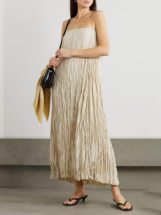 MILA™ Elegant och vacker långklänning med plisserade hängslen - Milafashion-se.com