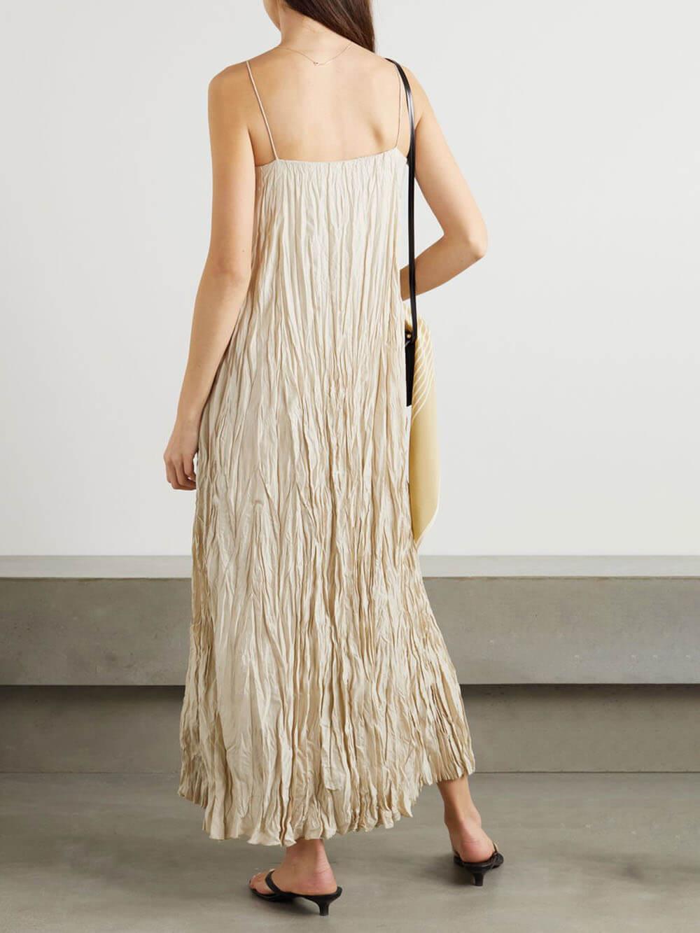 MILA™ Elegant och vacker långklänning med plisserade hängslen - Milafashion-se.com