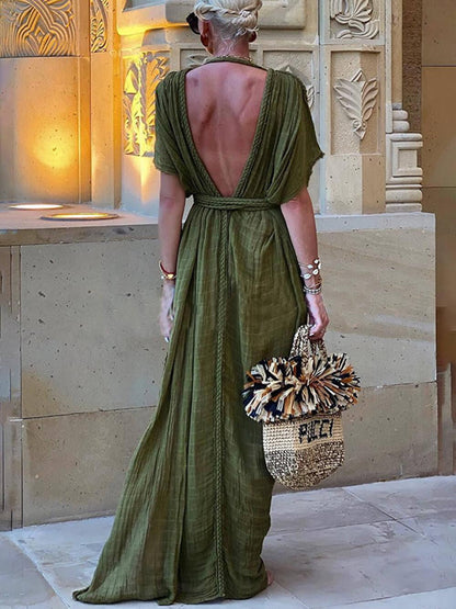 Kimono Draped Braids Cover Up Slit Maxi Dress - Milafashion-se.com