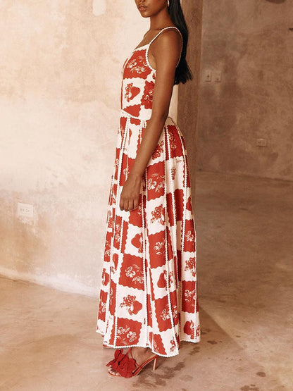 Unique Printed Floral Trim One Shoulder Flared Maxi Dress - Milafashion-se.com