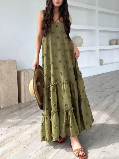 Flower Decor Pretty A-Line Layered Loose Maxi Dress - Milafashion-se.com