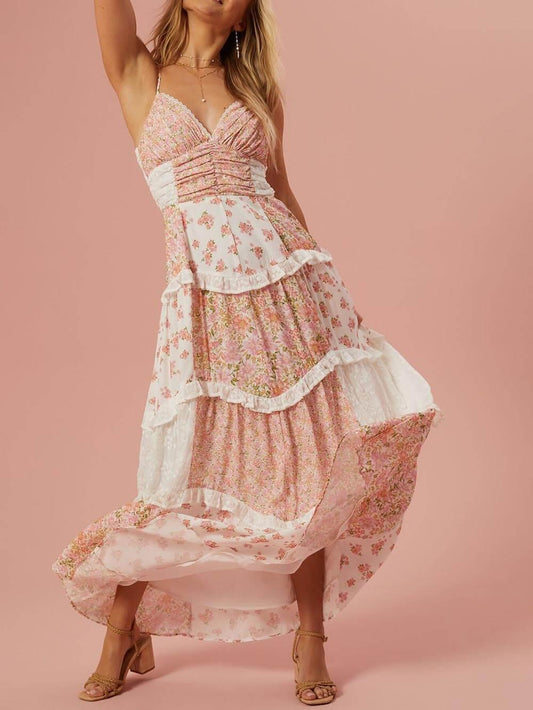 MILA™ Maxiklänning i patchwork med retroblommig - Milafashion-se.com