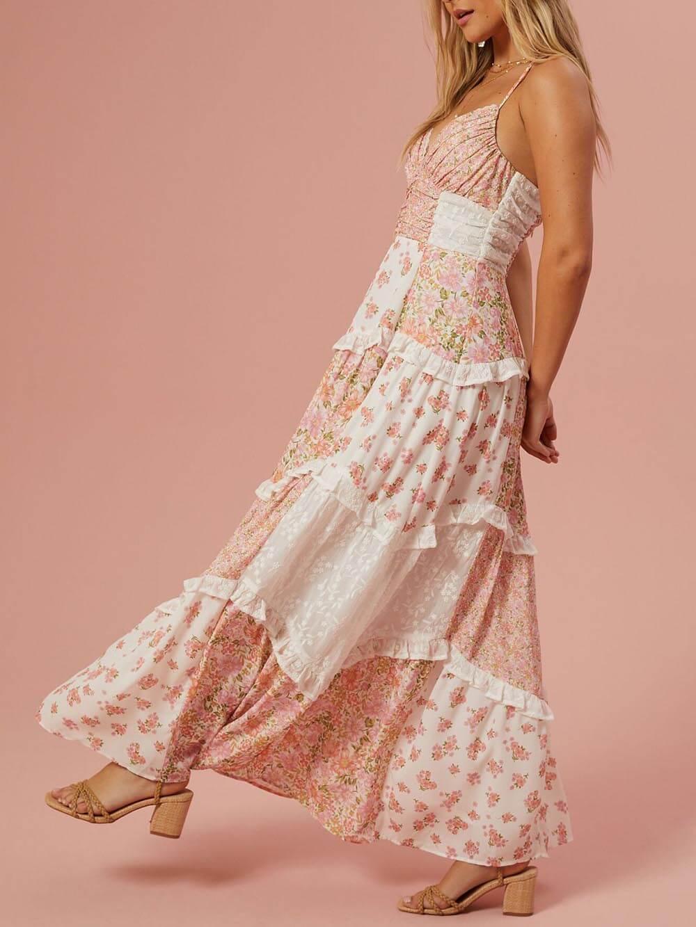 MILA™ Maxiklänning i patchwork med retroblommig - Milafashion-se.com