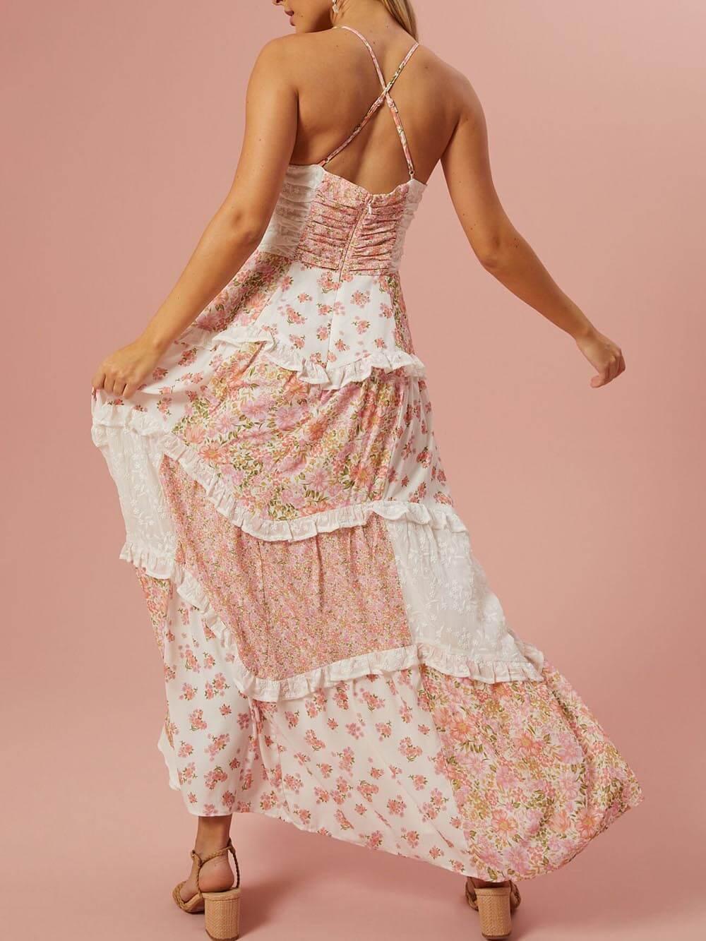 MILA™ Maxiklänning i patchwork med retroblommig - Milafashion-se.com