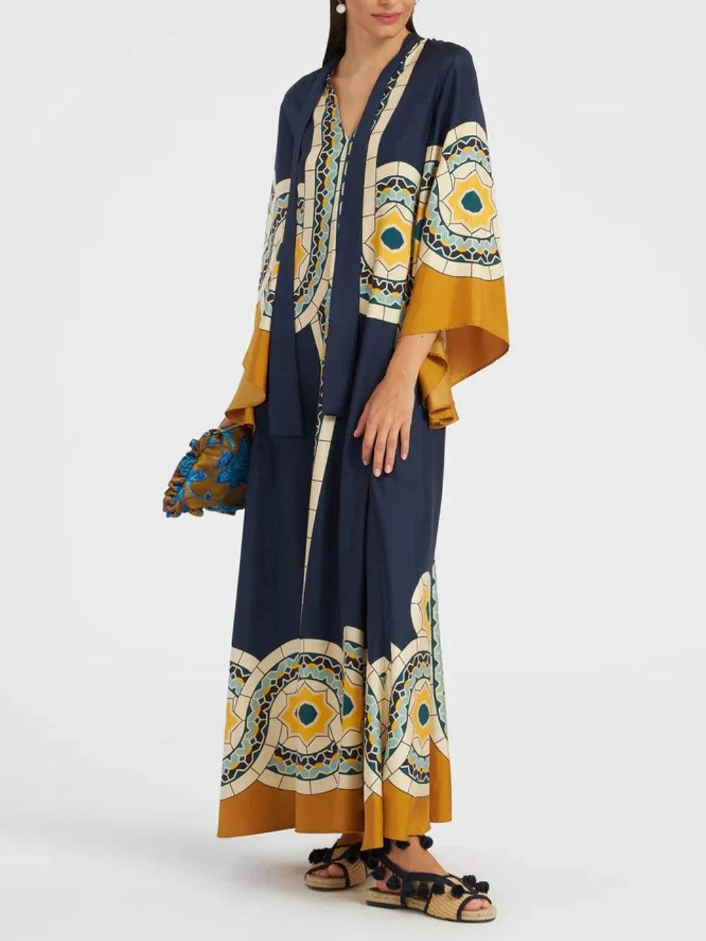 Twill Art Deco Print Maxi Dress - Milafashion-se.com
