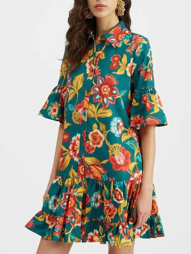 Grace Unique Flora Print Mini Dress - Milafashion-se.com