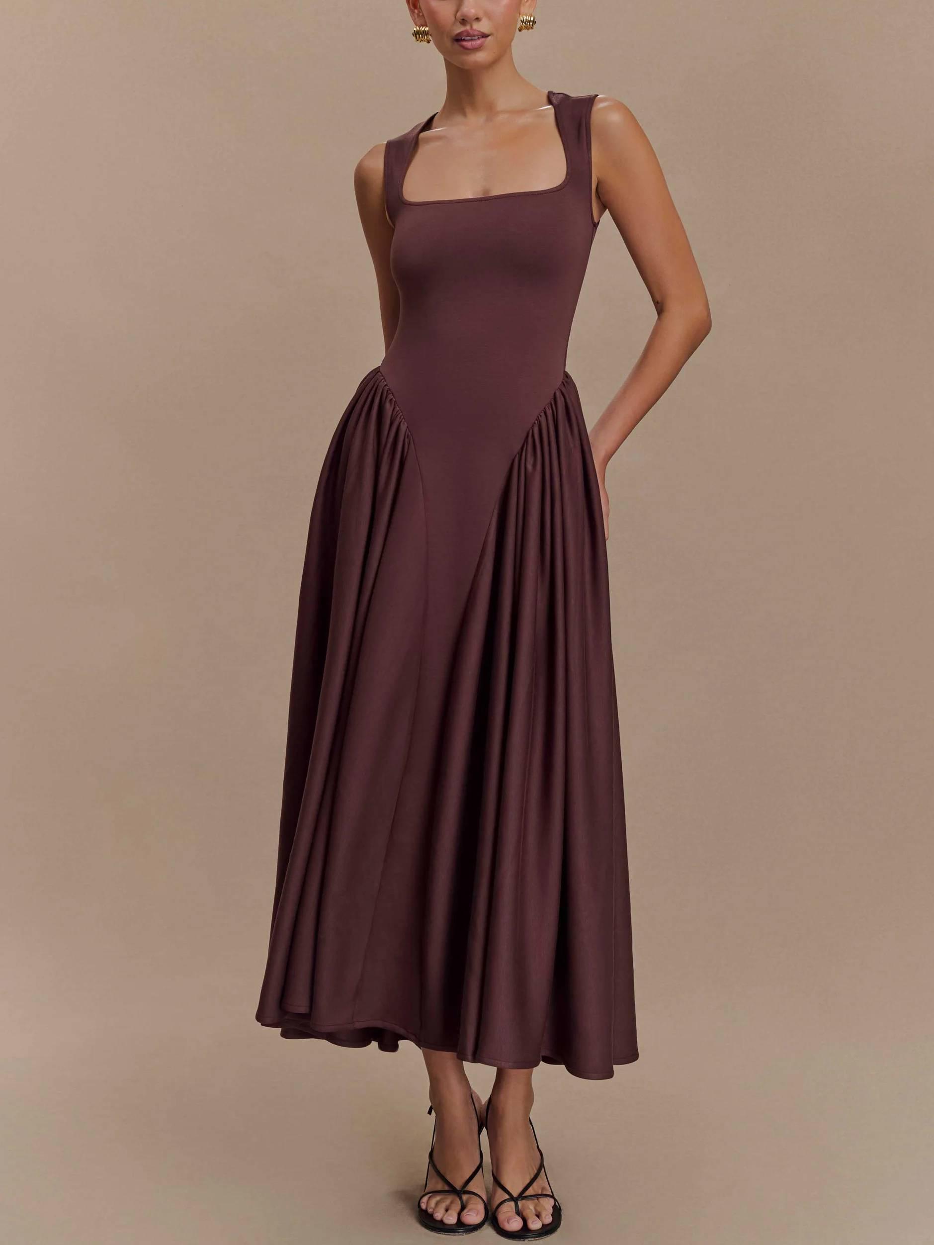 MILA™ Minimalistisk retroklänning med fyrkantig hals - Milafashion-se.com